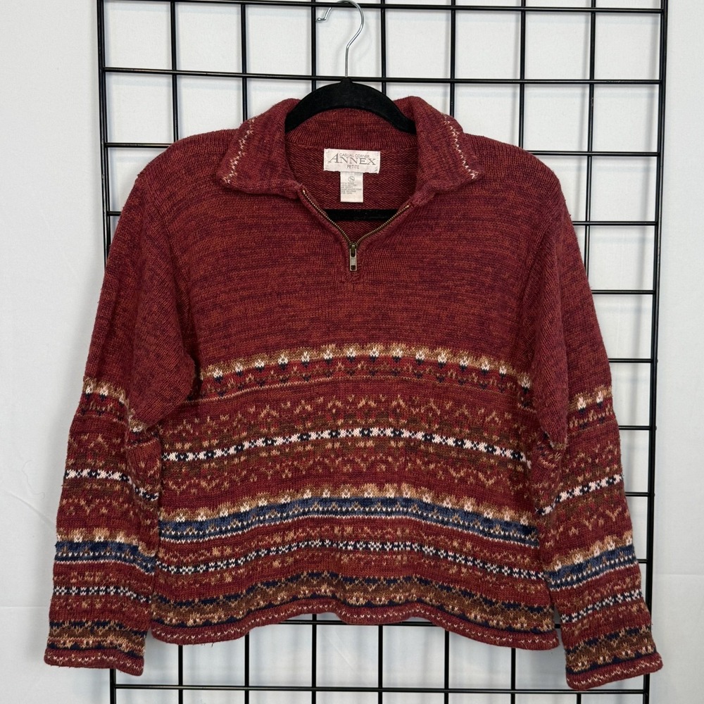 Vintage Casual Corner Annex Sweater Womens Medium Petite Maroon 90s Nordic